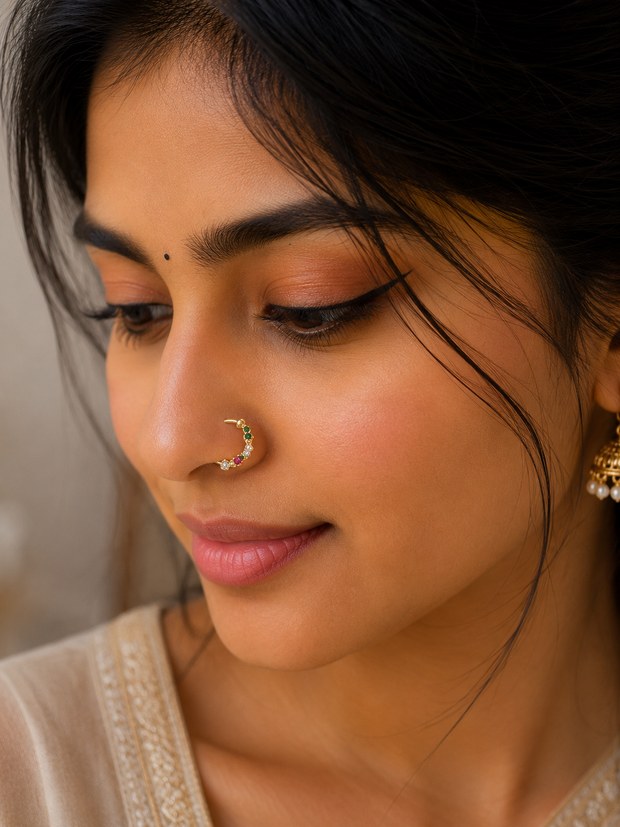 Beautiful White and Emerald Stone Nose pin