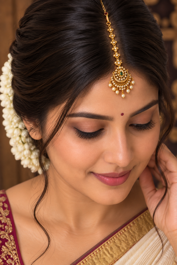 Antique Gold Emerald Pearl Tikka