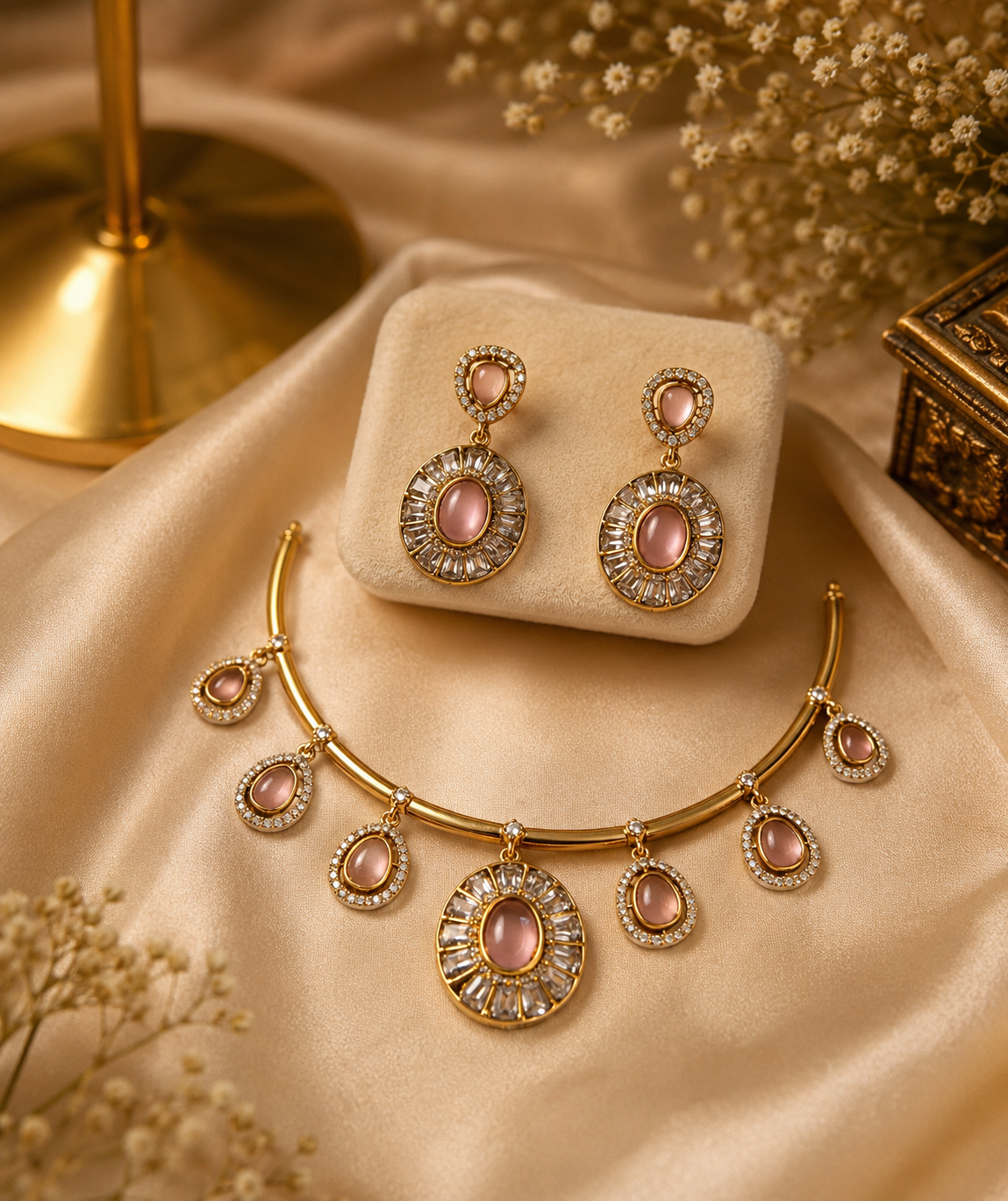 Pink Stone Designer Choker Necklace Set