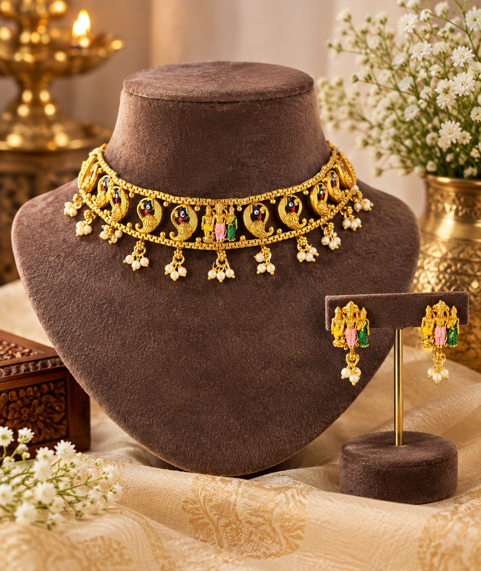 Ramar Seetha Temple Choker Set with Matching Earrings