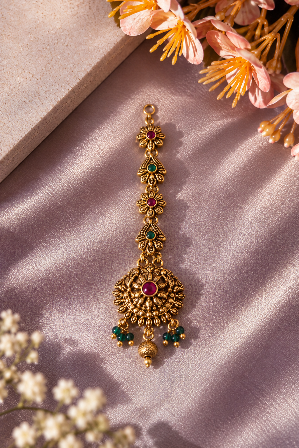 Antique Gold Ruby & Emerald Tikka