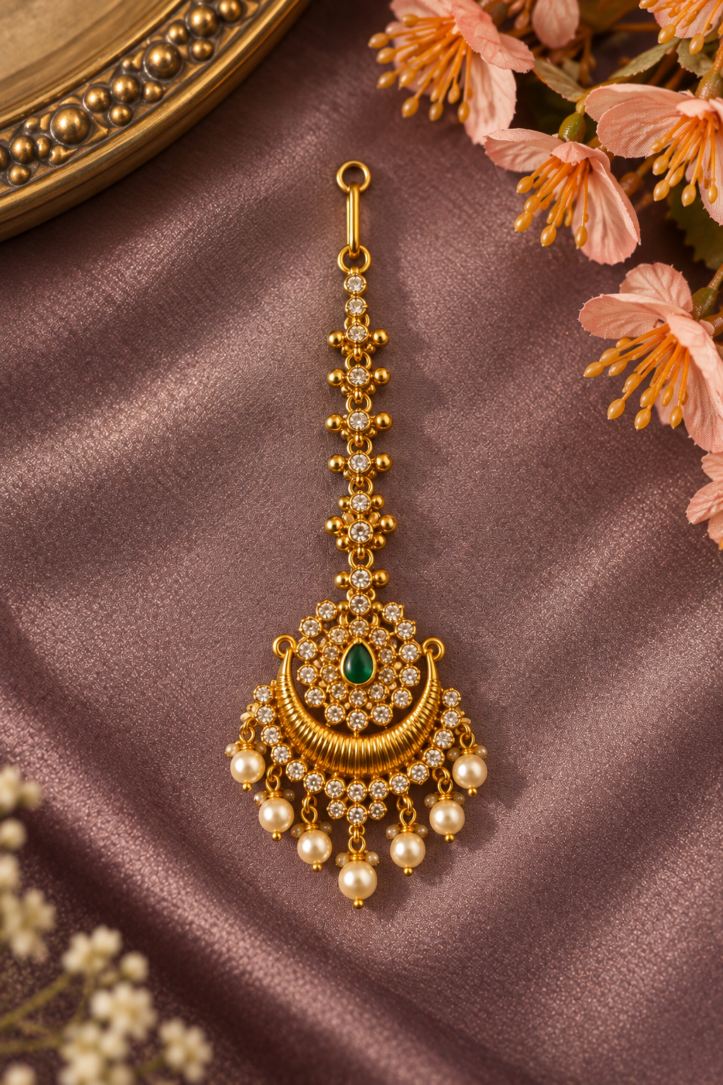 Antique Gold Emerald Pearl Tikka