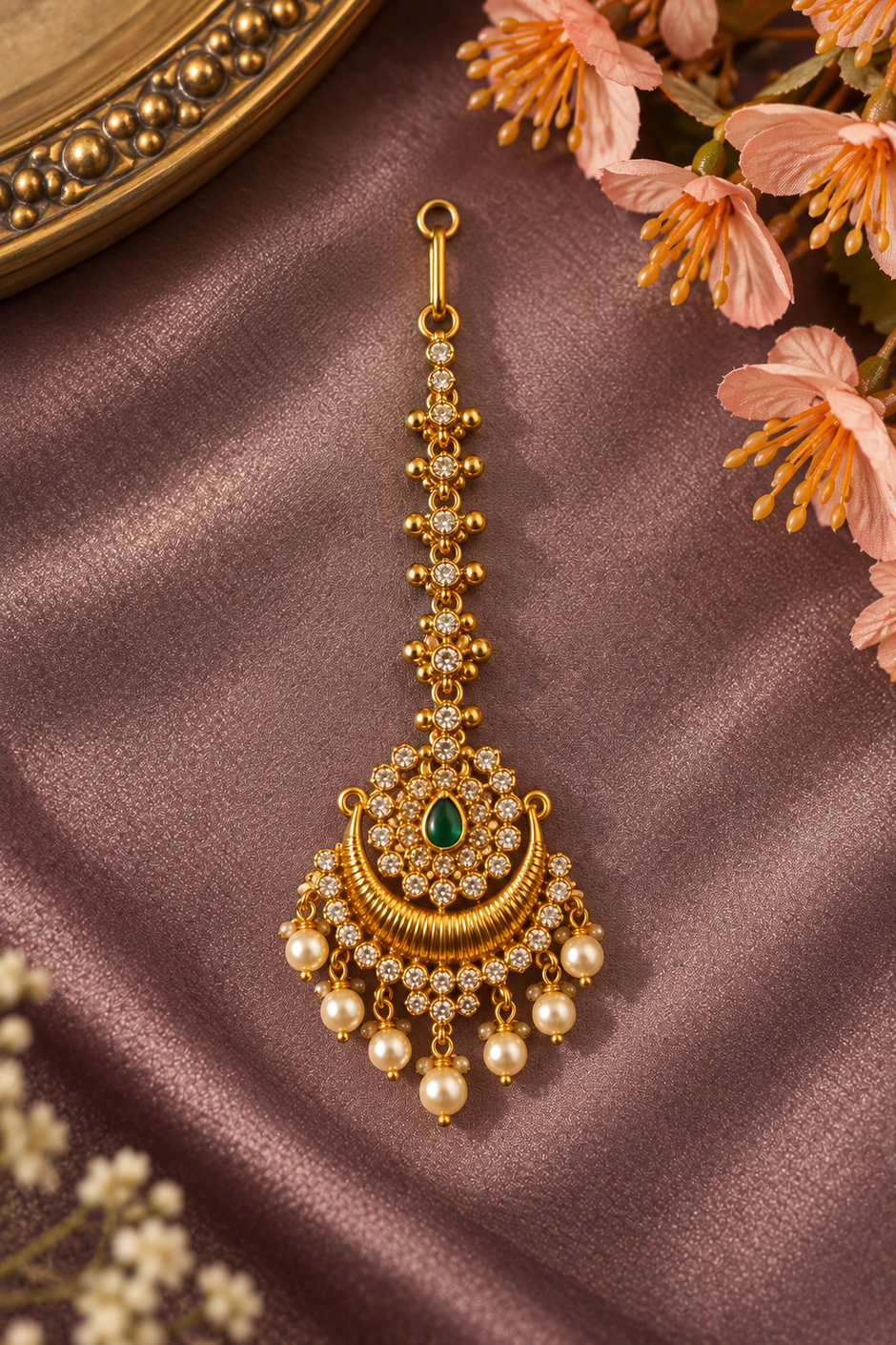Antique Gold Emerald Pearl Tikka