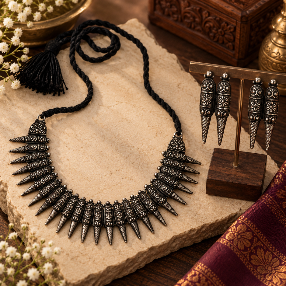 Antique 92.5 Pure Silver Tribal Statement Necklace Set