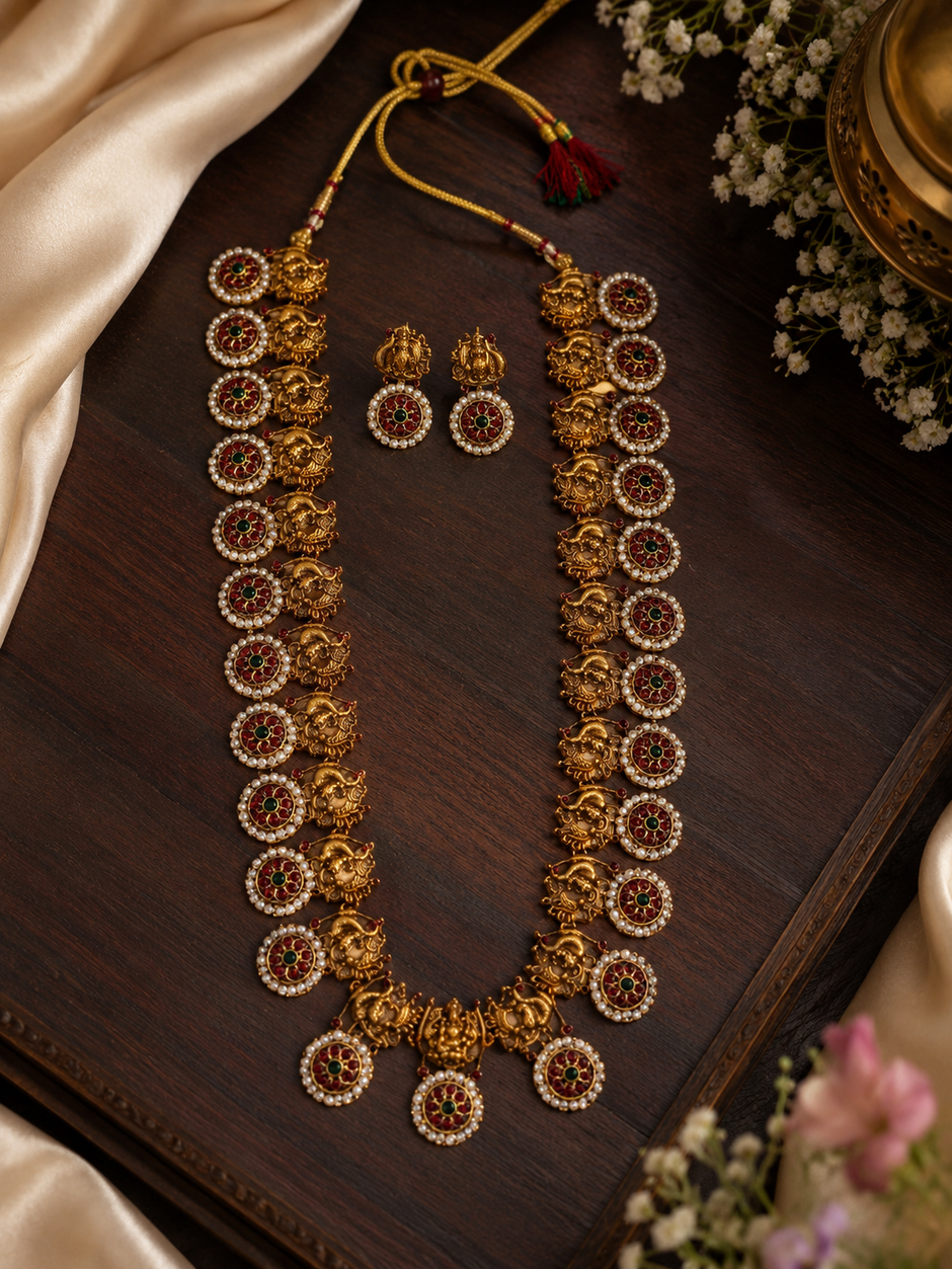 Antique Budgeted Peacock Floral Haram Set