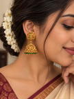 Antique Gold Lakshmi Jhumka with Green Beads