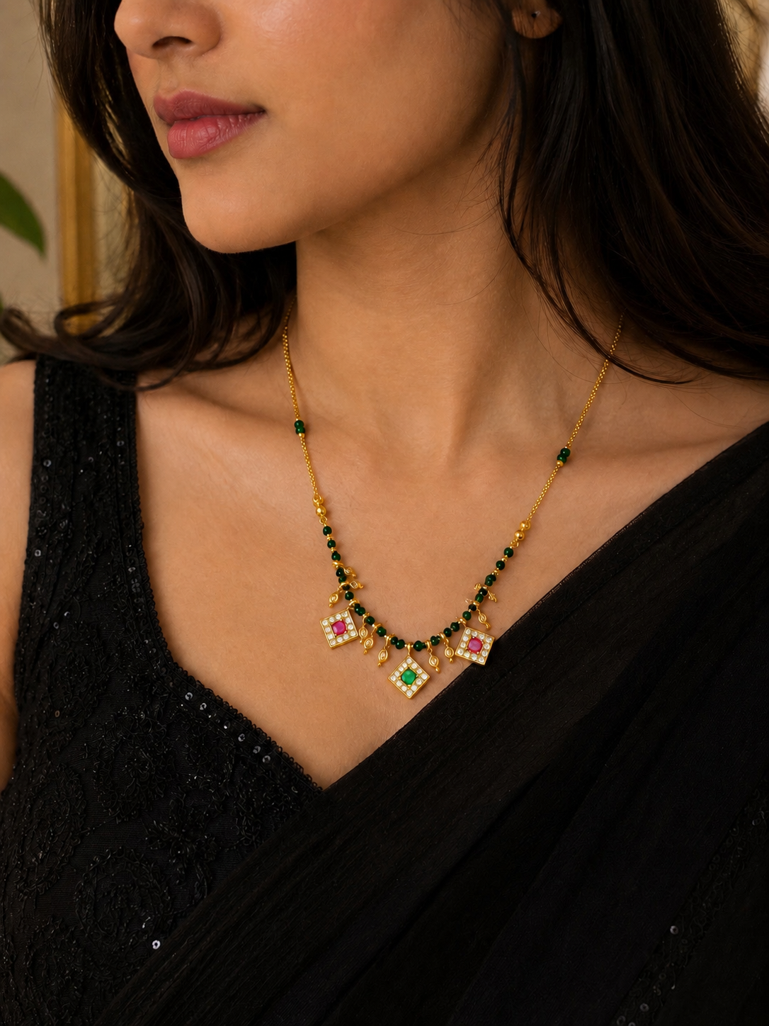 Multi Colour Square Charm Beaded Mangalsutra