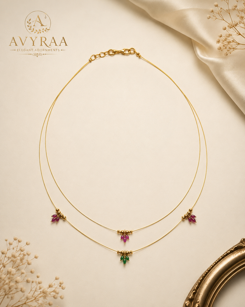 Pink &Green Floral Double Layer Invisible Chain