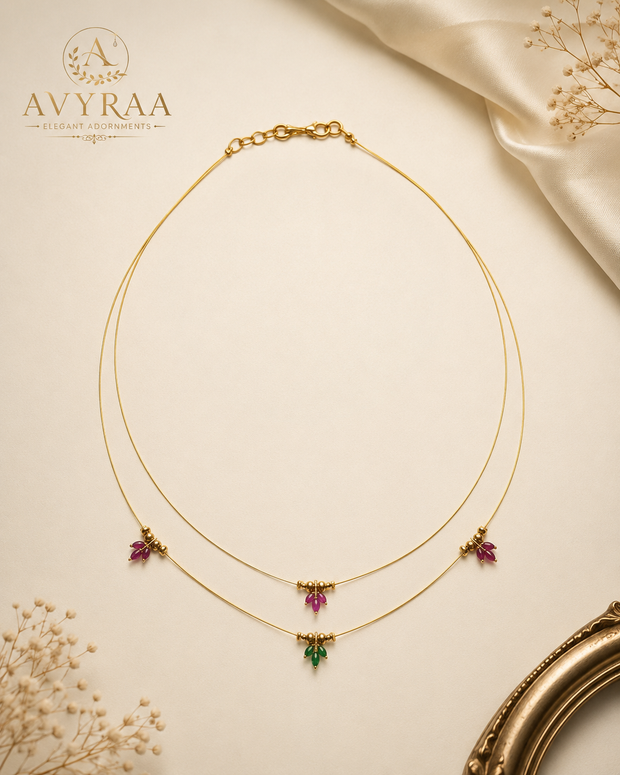Pink &Green Floral Double Layer Invisible Chain