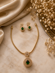 Emerald Drop Floral CZ Necklace Set