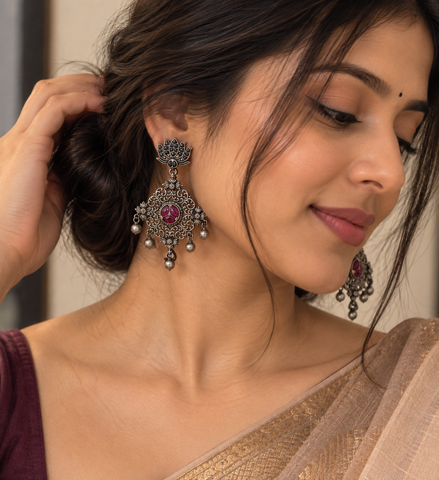 ✨ Ruby Floral 92.5 Silver Statement Earrings
