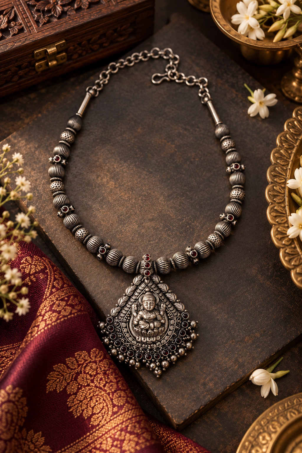 ✨ Antique Lakshmi Pendant Pure Silver Necklace