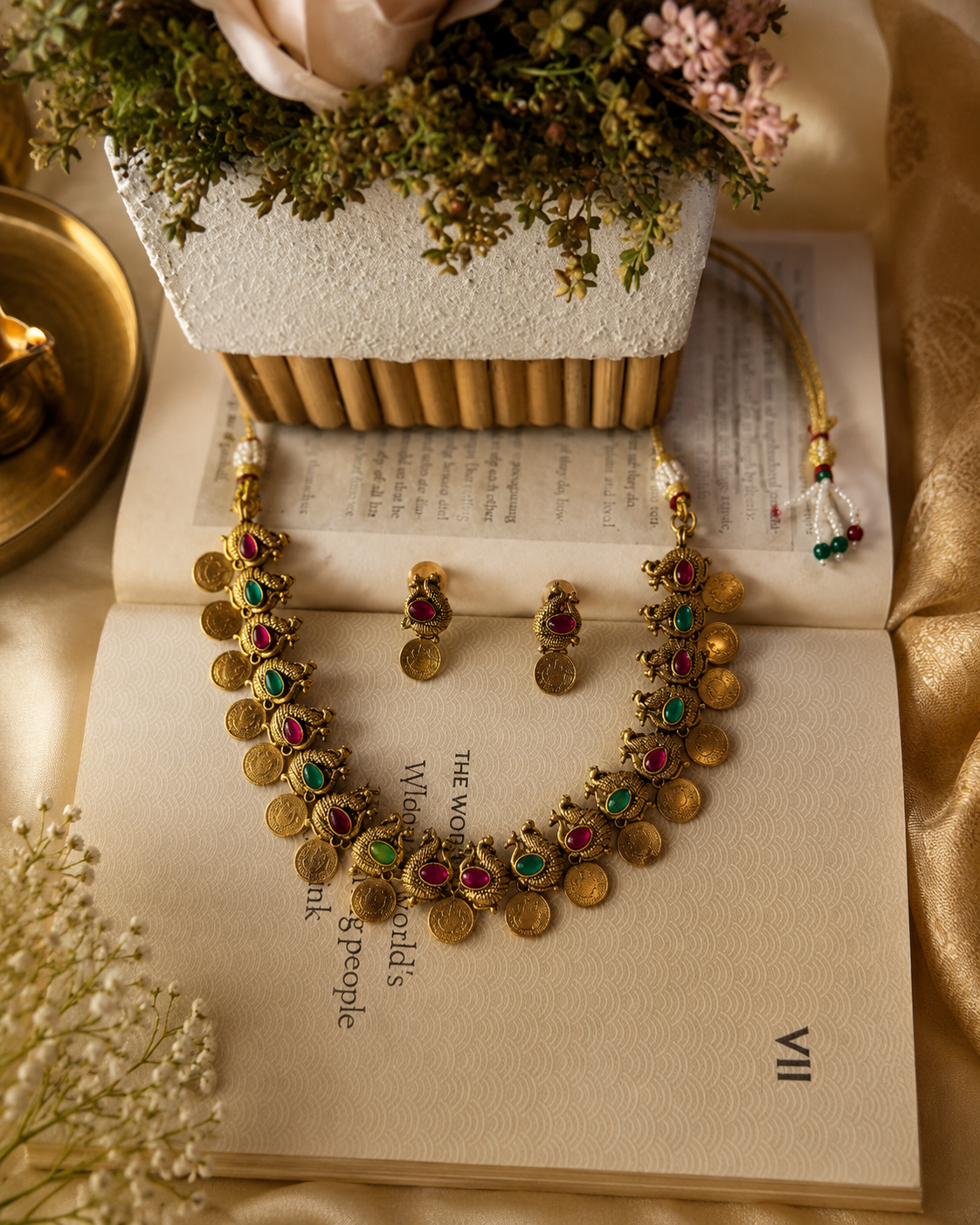 Antique Peacock Coin Choker Necklace Set