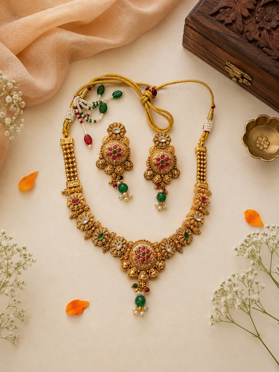 Royal Kundan Ruby & Emerald Necklace Set