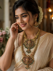 Grand Antique Bridal Temple Short and Long Haram Set