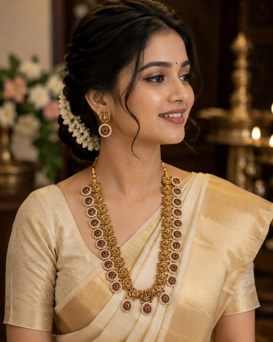 Antique Budgeted Peacock Floral Haram Set