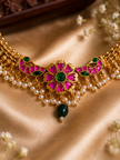 Ruby Green Floral Pearl Necklace – Traditional Designer Jewellery