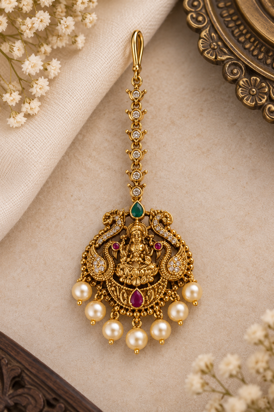 Antique Gold Lakshmi Peacock Tikka