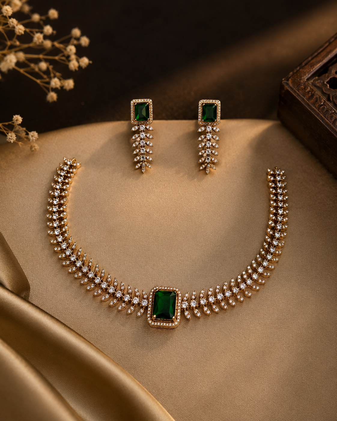 Emerald Leaf Choker Set