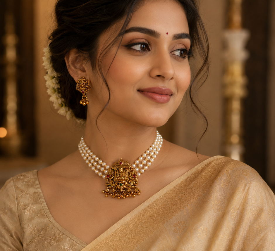 Divine Lakshmi Pearl Choker Set