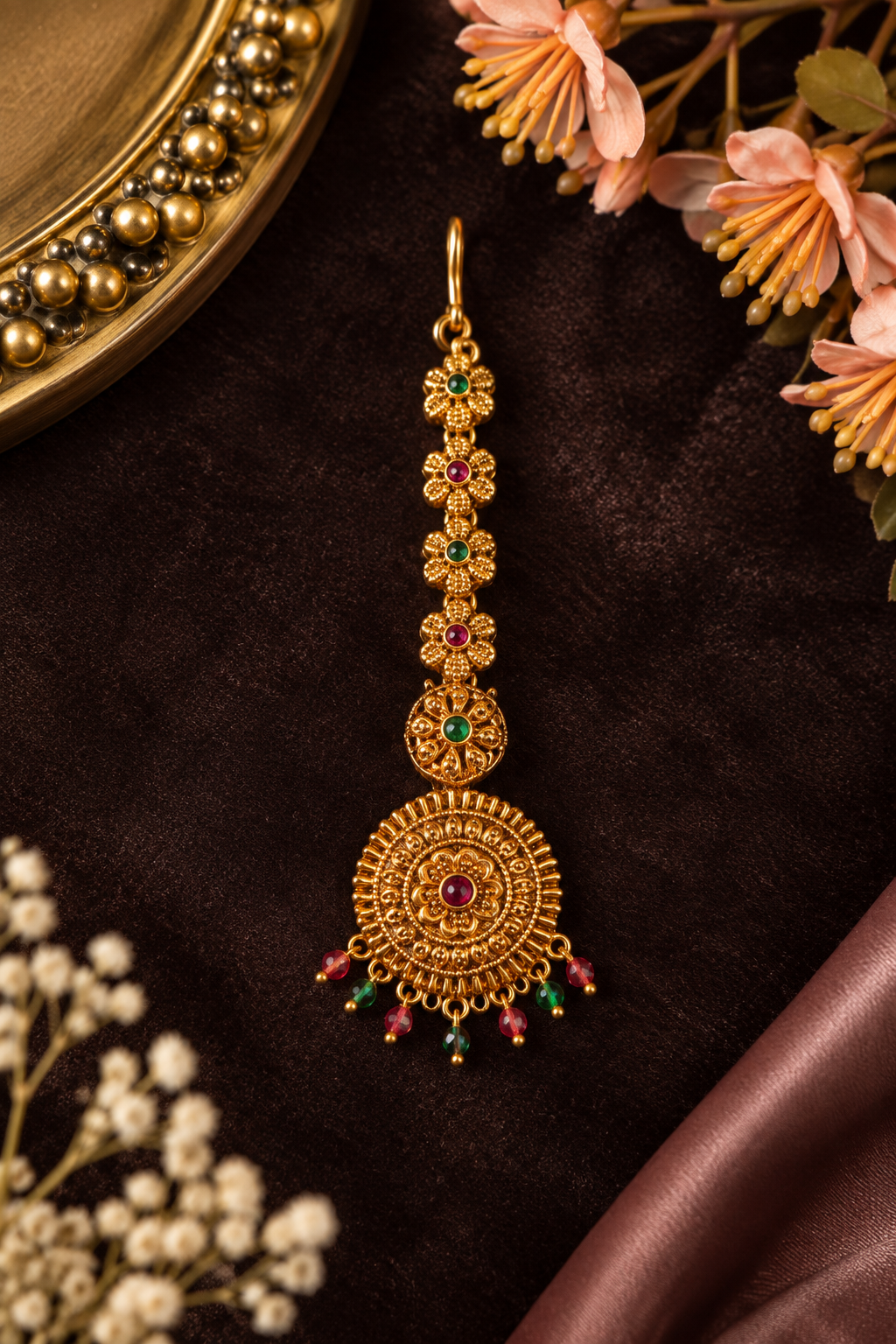 Antique Gold Ruby & Emerald Round Tikka