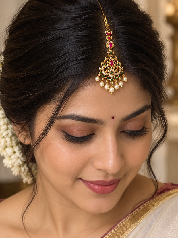 Antique Gold Ruby & Emerald Pearl Tikka