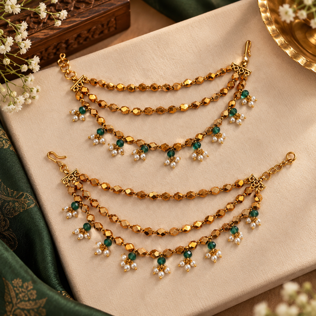 Elegant Emerald Pearl Beaded Mattal