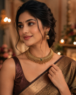 Antique Gold Temple Necklace Set with Matching Jhumka Earrings