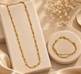 Elegant Gold Beaded Chain & Bracelet Set