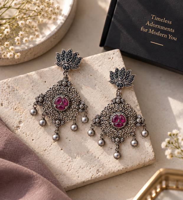 ✨ Ruby Floral 92.5 Silver Statement Earrings