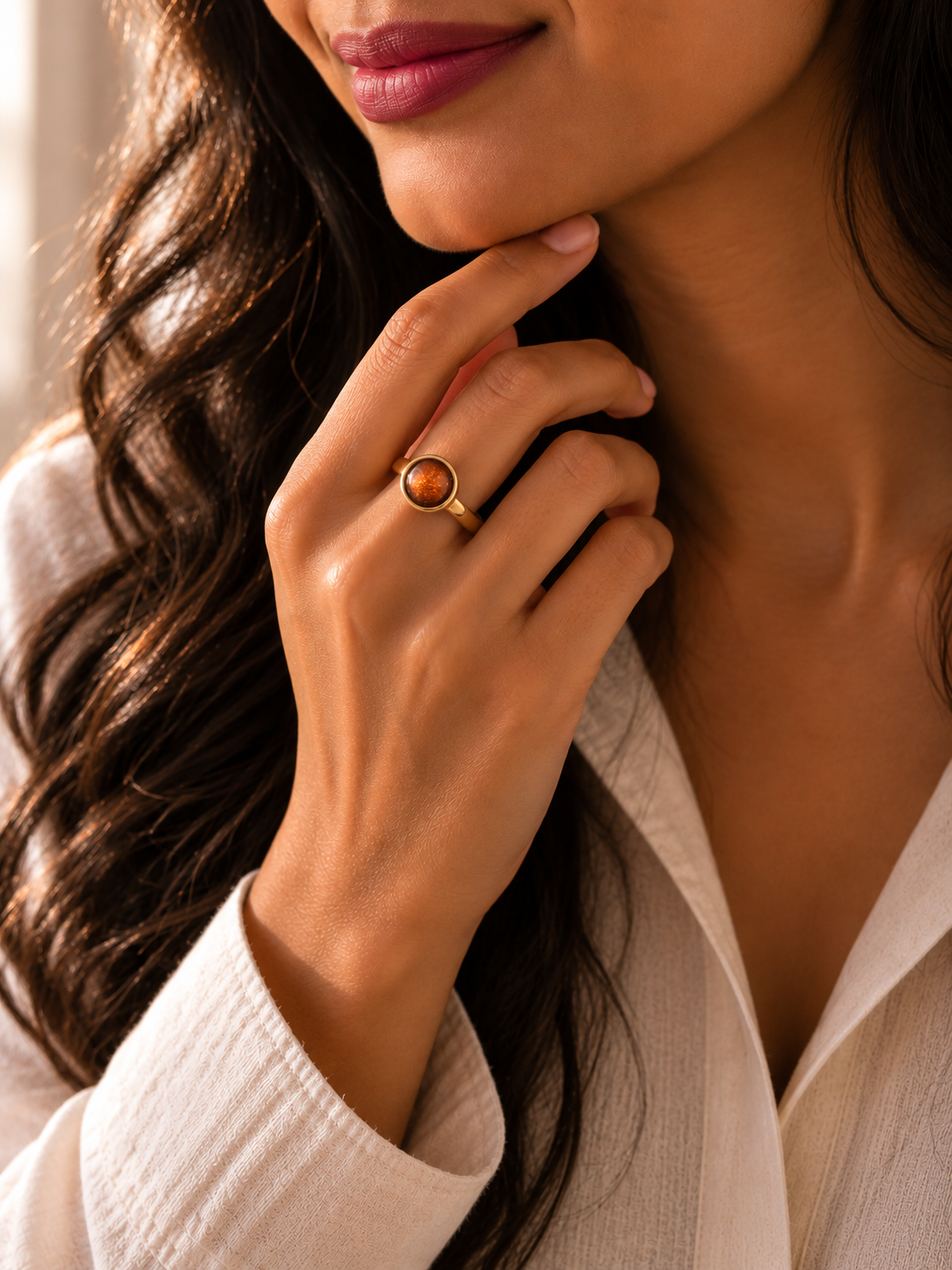 Elegant Amber Stone Gold Ring ✨