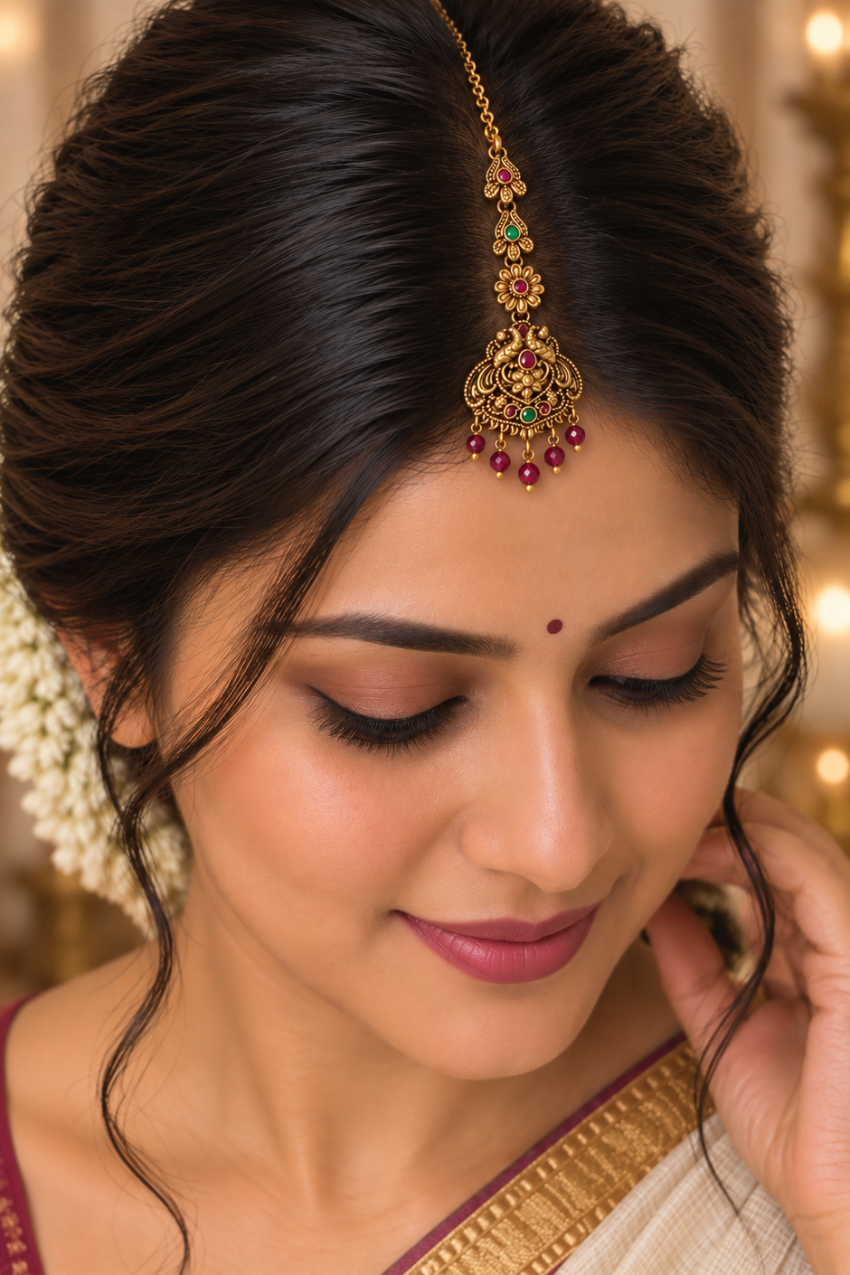 Antique Gold Ruby & Emerald Peacock Tikka