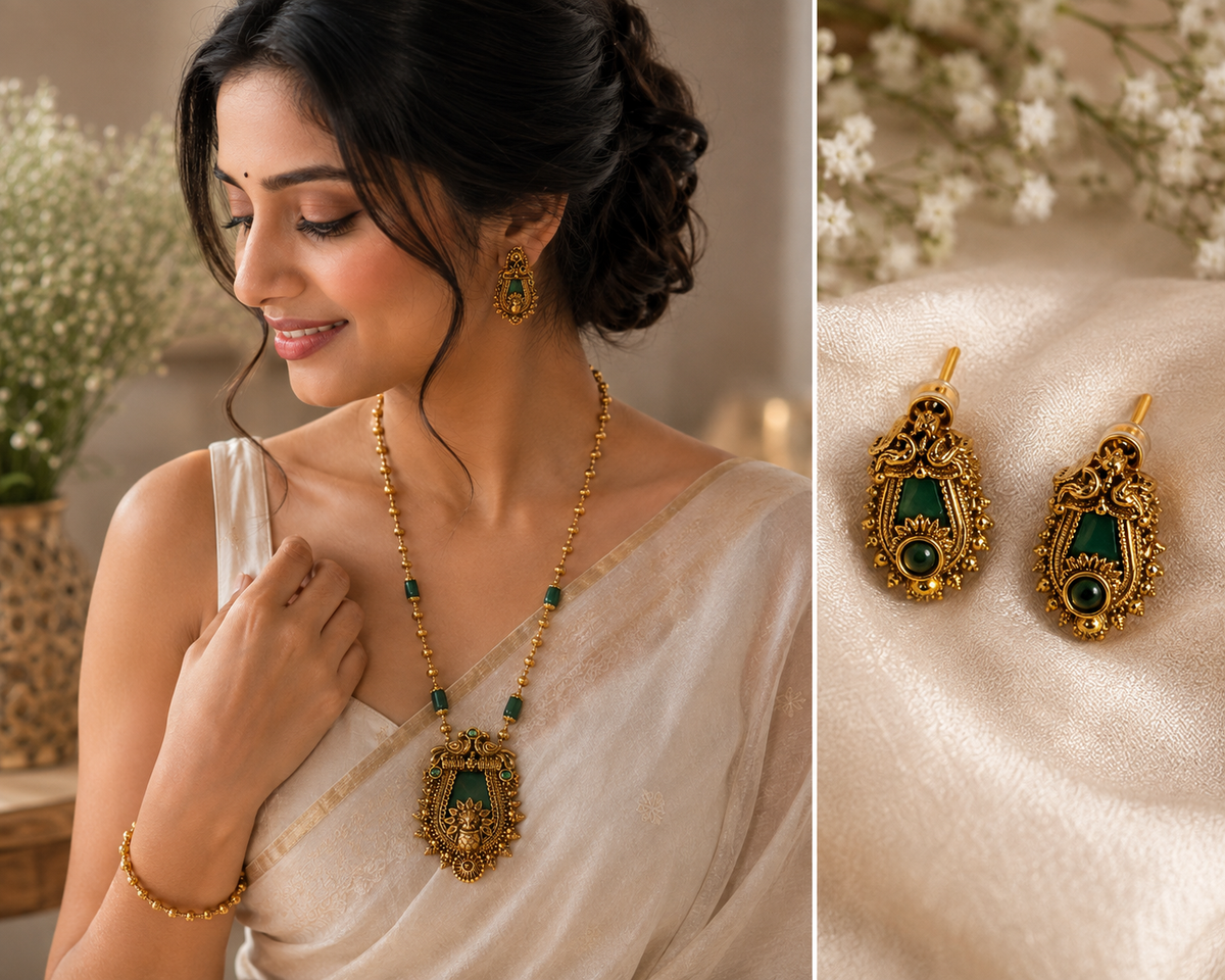 Elegant Emerald Neck Set