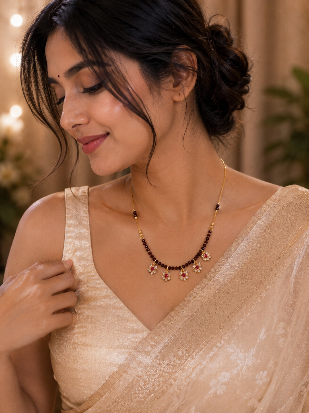 Ruby Floral Beaded Mangalsutra