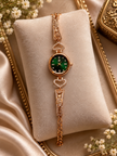 Emerald Charm Gold-Tone Bracelet Watch