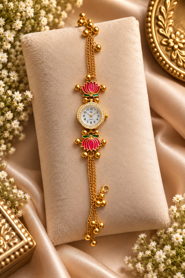 Lotus Charm Gold Bracelet Watch