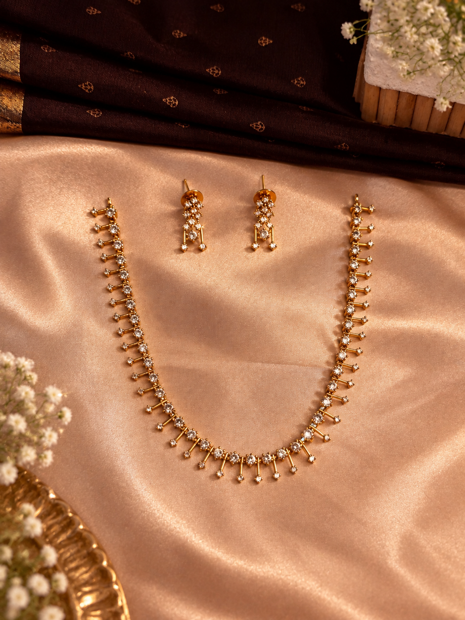 Diamond Look Dainty Necklace Set