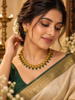 Antique Gold Coin & Emerald Drop Necklace Set