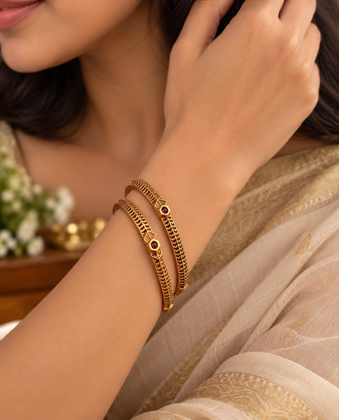Elegant Ruby Chevron Bangles