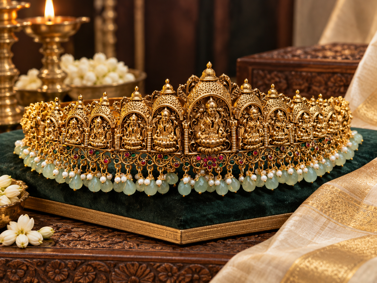 Lakshmi Temple Antique Gold Hip Belt ✨