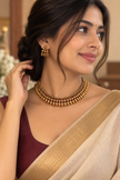Antique Gold Traditional Leaf Necklace Set with Matching Earrings