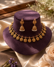 Antique Gold Lakshmi Coin Necklace Set with Matching Jhumka Earrings