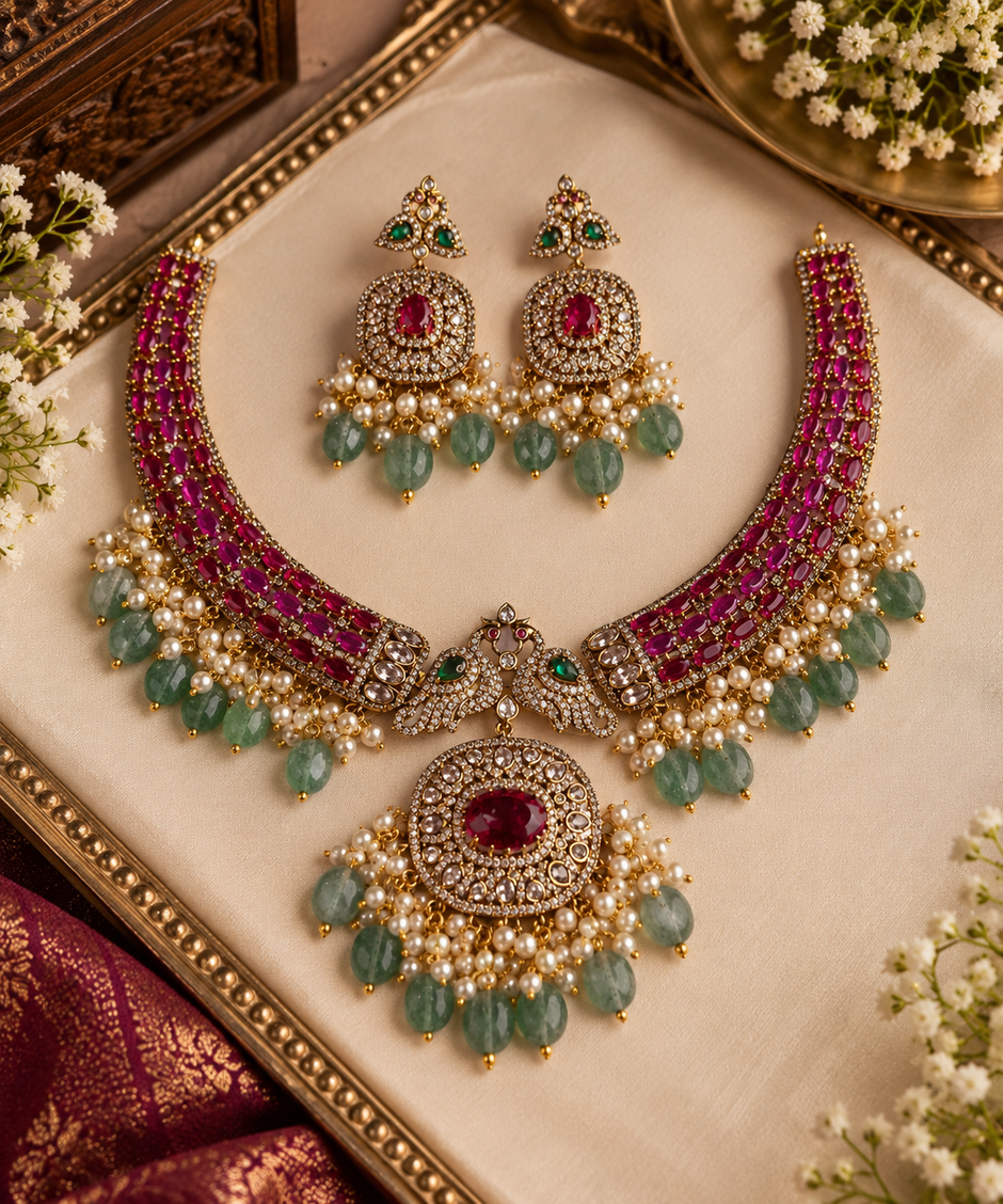 Royal Victorian Ruby and Emerald Necklace Set