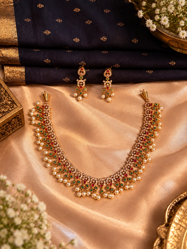 Elegant Ruby Emerald Kundan Necklace Set