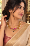 Ruby Green Floral Pearl Necklace – Traditional Designer Jewellery