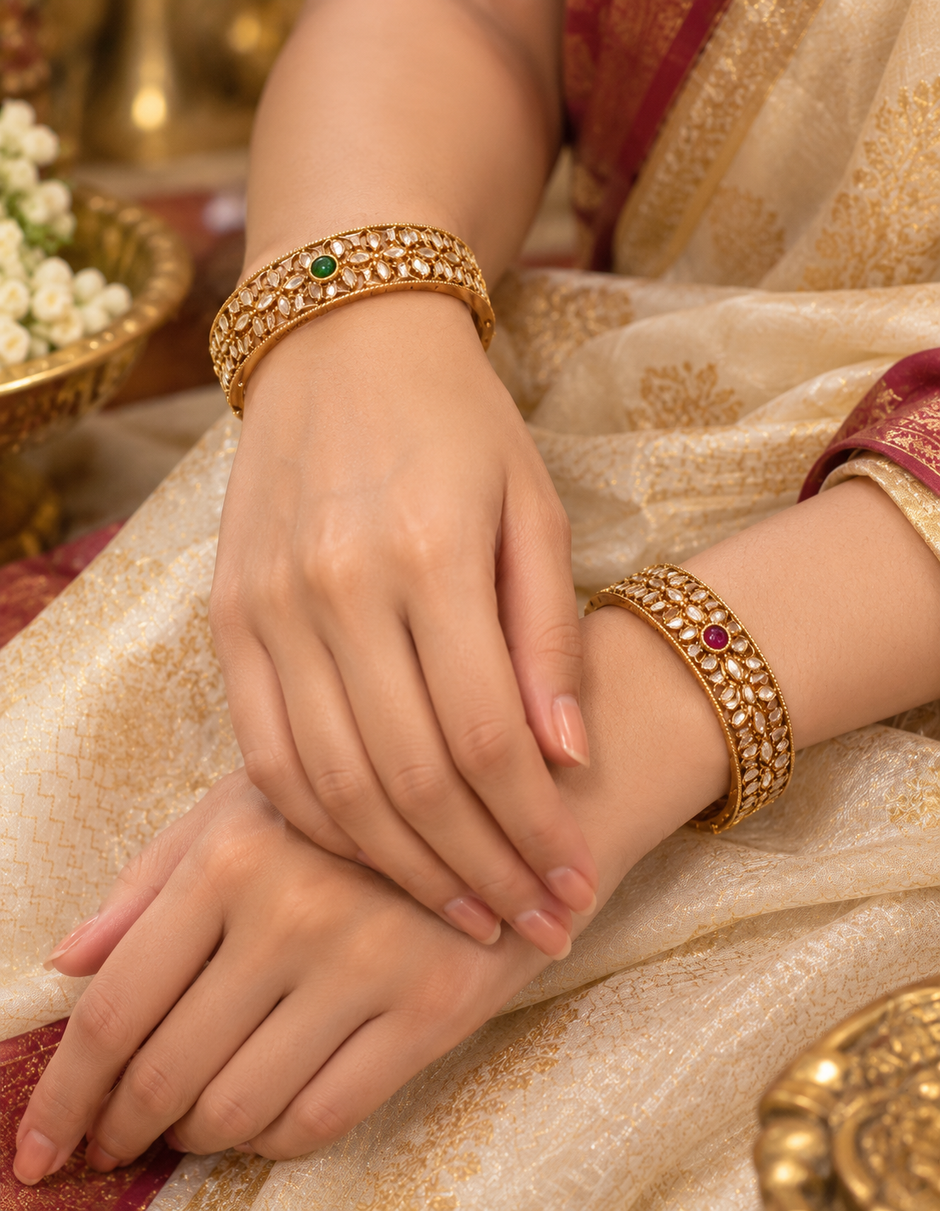 Antique Floral Emerald & Ruby Bangles