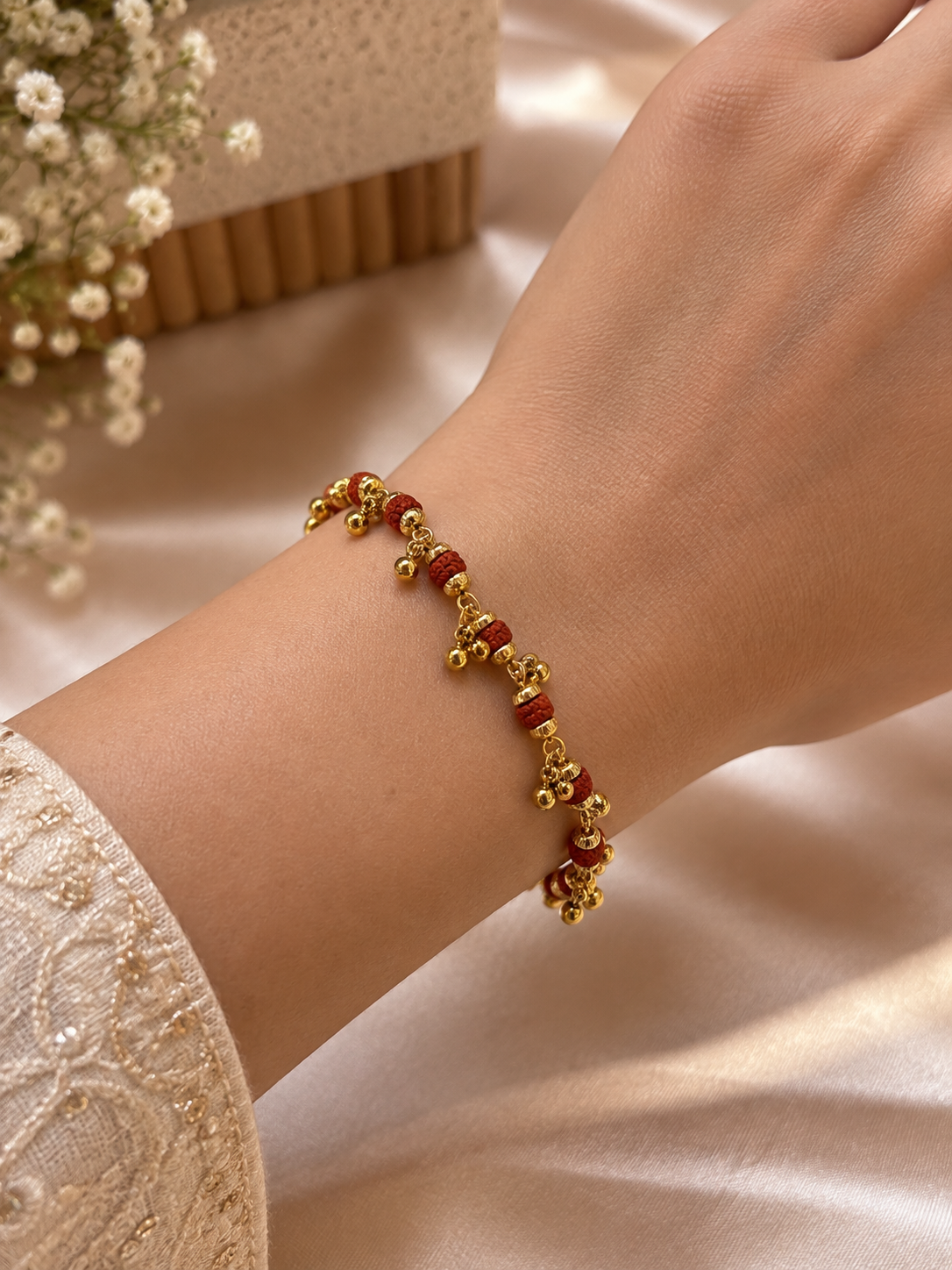 Orange Rudraksha Bead Charm Bracelet