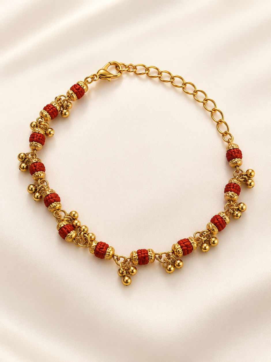 Orange Rudraksha Bead Charm Bracelet