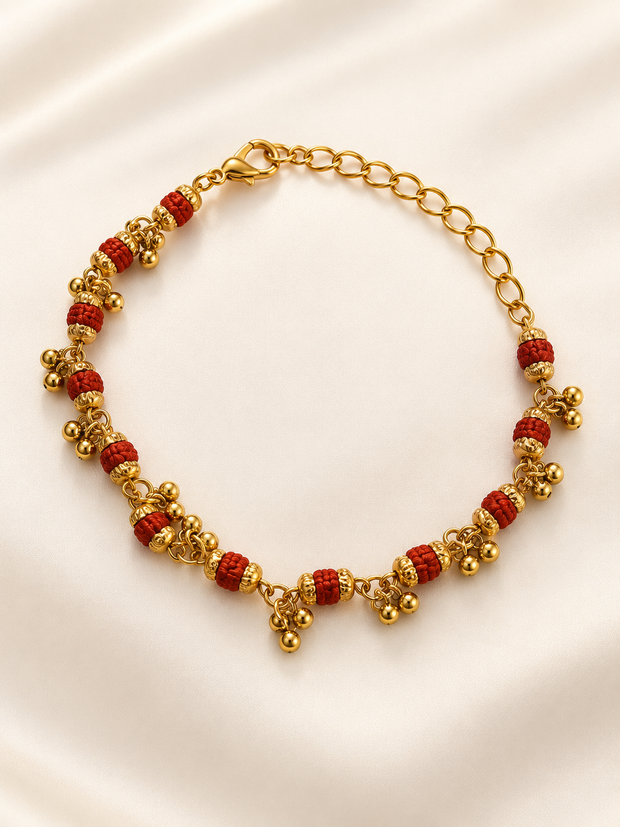 Orange Rudraksha Bead Charm Bracelet