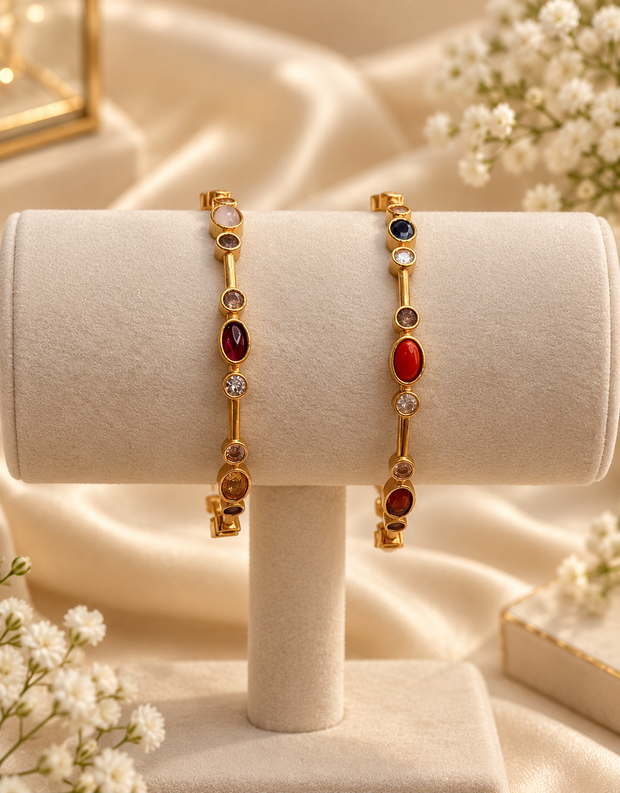 Ruby & Multi-Colour Stone Designer Bangles